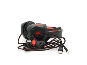 Навушники дротові з підсвіткою Jedel GH-233, з мікрофоном і регулюванням гучності, Black/Red, Box