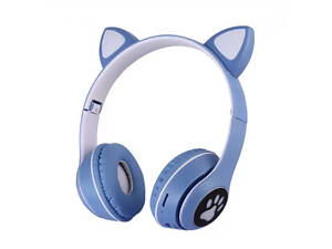 Навушники з котячими вушками бездротові та RGB-підсвіткою FM радіо, micro SD Cat MZ-023 Сині