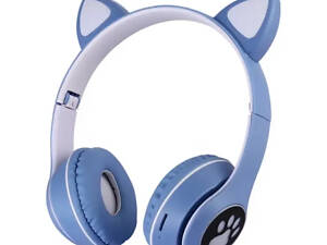 Навушники з котячими вушками бездротові та RGB-підсвіткою FM радіо, micro SD Cat MZ-023 Сині