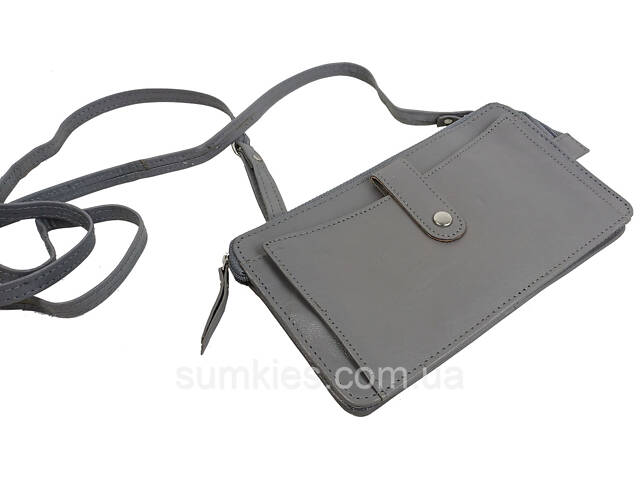 Невелика жіноча шкіряна сумка, чохол для телефона, документів UP2 Fashion сіра - Фото 3