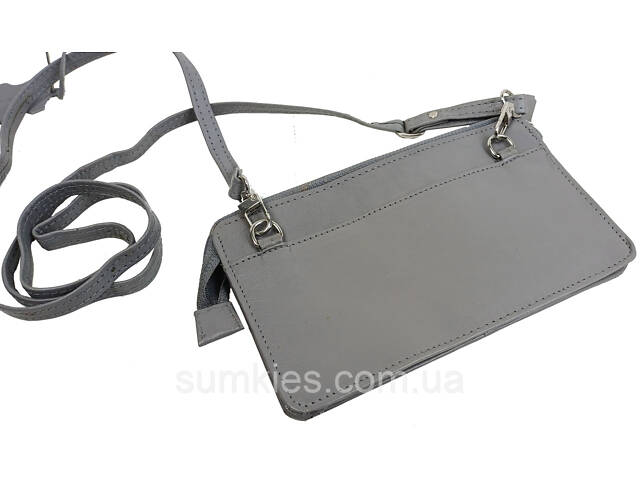 Невелика жіноча шкіряна сумка, чохол для телефона, документів UP2 Fashion сіра - Фото 6