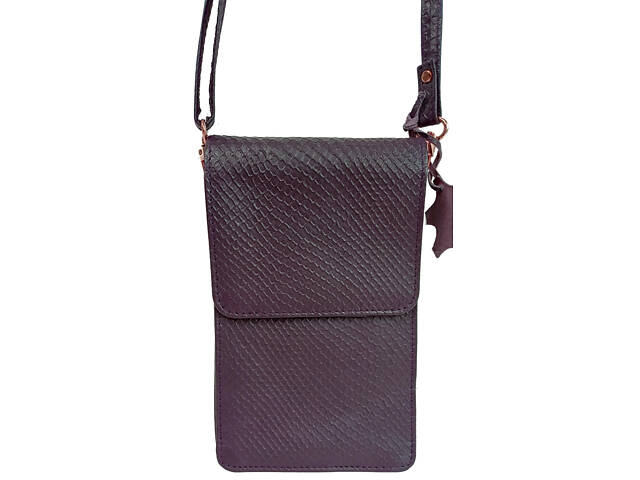 Небольшая женская кожаная сумка для телефона, документов UP2 Fashion баклажан - Фото 2