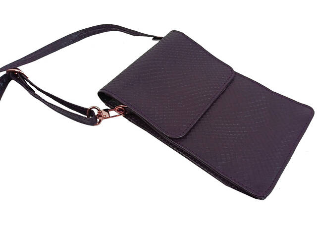 Небольшая женская кожаная сумка для телефона, документов UP2 Fashion баклажан - Фото 3