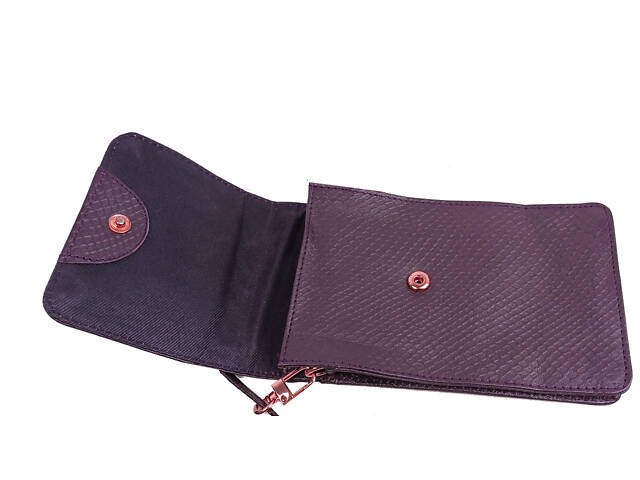 Небольшая женская кожаная сумка для телефона, документов UP2 Fashion баклажан - Фото 9
