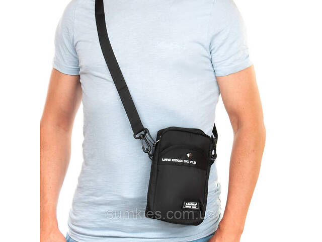 Невелика чоловіча сумка через плече Lanpad чорна - Фото 3