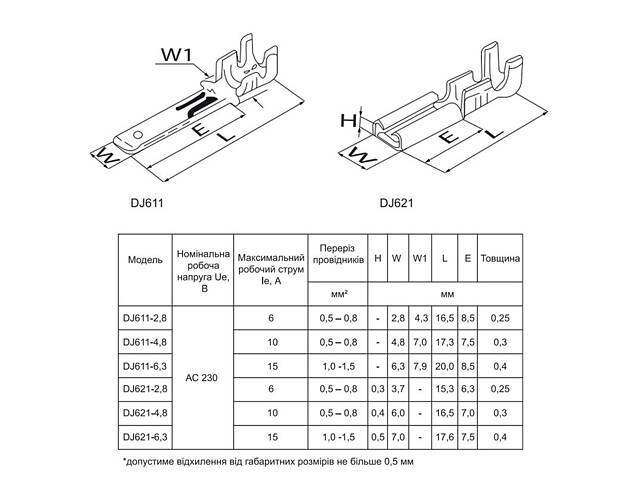 Неізольований наконечник 0,5-0,8 кв.мм 6x0,3 мм плаский (розетка) (100шт) [A0060170015] DJ621-4,8 АСКО - Фото 3