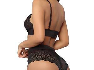 Ніжний комплект з ажурними трусиками чорний L We Love