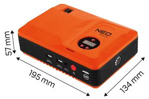 NEO TOOLS 11-997 Пусковий пристрій Jumpstarter (Powerbank 14 000 mAh/ліхтар LED/компресор 3.5 Bar)