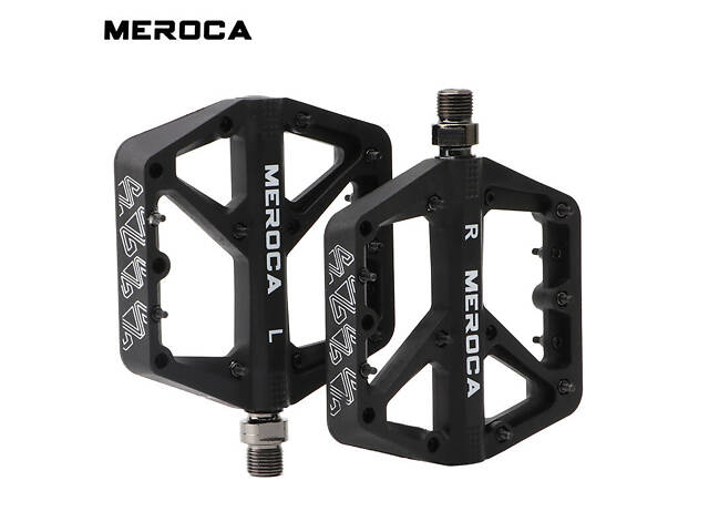 Нейлонові педалі Meroca для гірського велосипеда на 2-х промпідшипниках та широкою антиковзкою платформою (XC MTB), Чорні - Фото 1