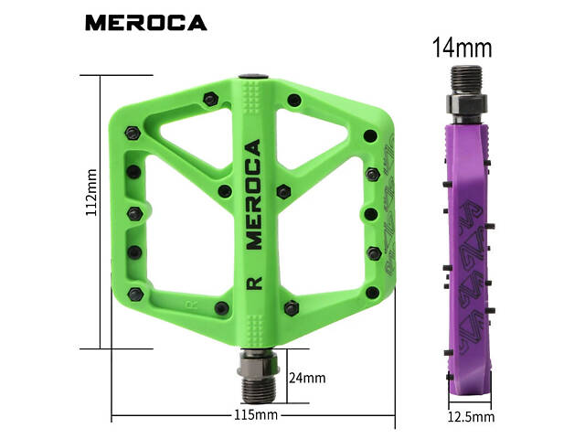 Нейлонові педалі Meroca для гірського велосипеда на 2-х промпідшипниках та широкою антиковзкою платформою (XC MTB), Чорні - Фото 8