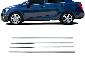 Нижние молдинги стекол (нерж) Sedan, Carmos - Турецкая сталь для Chevrolet Aveo T300 2011-2024 гг