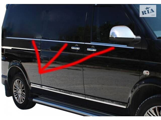 Нижняя окантовка стекол (6 частей, нерж) Длинная база для Volkswagen T5 Caravelle 2004-2010 гг - Фото 1