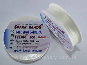 Нить для бисера, бисерная нить Tytan ' Белый (белоснежный) ' 100 м Spark Beads бисероплетение котушка мулине