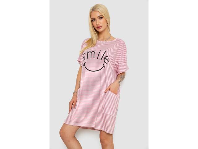 Нічна сорочка в смужку, колір пудрово-білий, 238R15022-3 - Фото 3