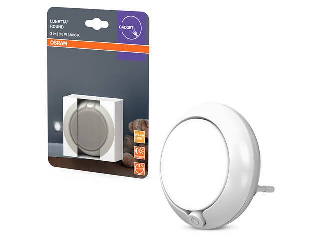 Нічник 0.30W 230V 3lm 3000K 71х60mm [4099854530616] Osram LUNETTA Round з датчиком освітленості в розетку - Фото 3