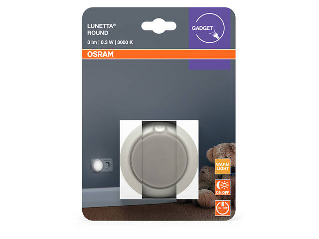 Нічник 0.30W 230V 3lm 3000K 71х60mm [4099854530616] Osram LUNETTA Round з датчиком освітленості в розетку - Фото 4
