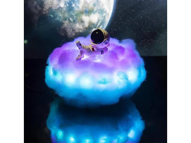 Нічник Астронавт на хмарі RESTEQ — світлодіодна лампа з пультом, 200 режимів, USB RGB - Фото 1