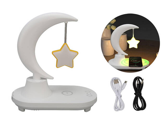 Нічник Місяць із зіркою TB-35SLIWBT з функцією бездротової зарядки, bluetooth-колонка - Фото 1