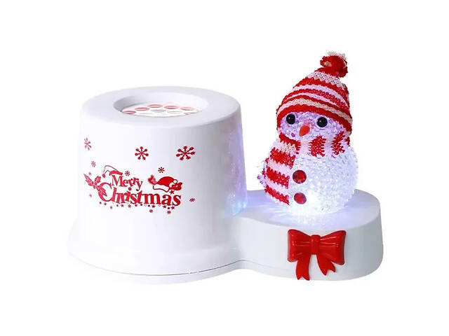 Нічник проєктор сніговик на підставці 3 Вт світлодіодний від USB 185x115x95 мм White/Red - Фото 1