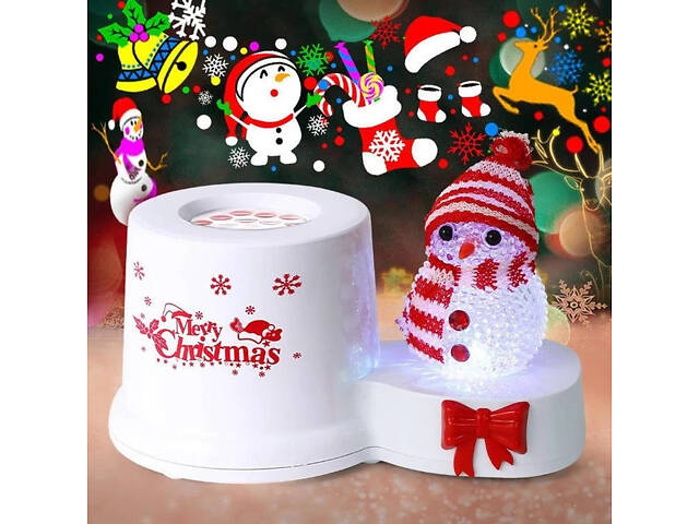 Нічник проєктор сніговик на підставці 3 Вт світлодіодний від USB 185x115x95 мм White/Red - Фото 2