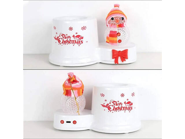 Нічник проєктор сніговик на підставці 3 Вт світлодіодний від USB 185x115x95 мм White/Red - Фото 3