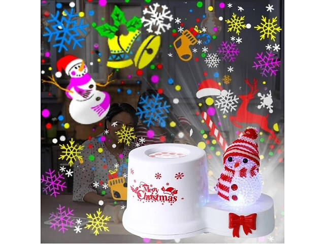 Нічник проєктор сніговик на підставці 3 Вт світлодіодний від USB 185x115x95 мм White/Red - Фото 4