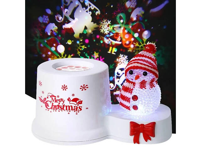 Нічник проєктор сніговик на підставці 3 Вт світлодіодний від USB 185x115x95 мм White/Red - Фото 5