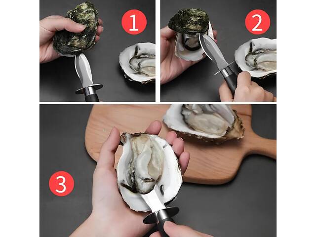 Ніж для устриць RESTEQ 17 см устричний ніж нержавіюча сталь професійний ніж для розкриття устриць - Фото 6