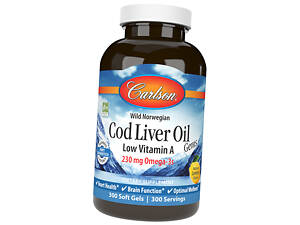 Норвежское масло печени трески Carlson Labs Cod Liver Oil Low Vitamin A 300гелкапс Лимон (67353005)