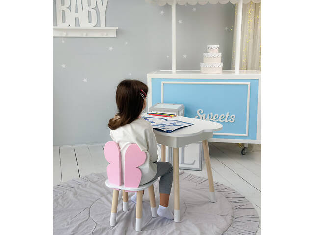 Новинка! Стол тучка с нишей белый и стульчик бабочка розовый 69387 - Фото 3