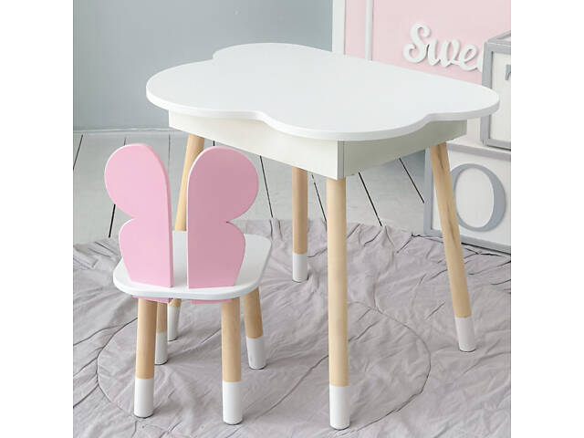 Новинка! Стол тучка с нишей белый и стульчик бабочка розовый 69387 - Фото 4