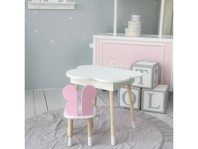 Новинка! Стол тучка с нишей белый и стульчик бабочка розовый 69387 - Фото 5