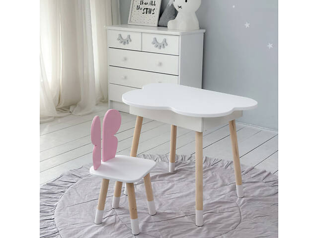 Новинка! Стол тучка с нишей белый и стульчик бабочка розовый 69387 - Фото 7