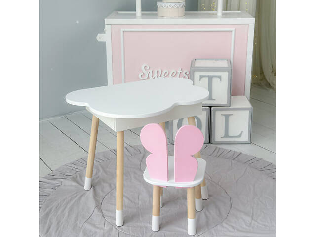 Новинка! Стол тучка с нишей белый и стульчик бабочка розовый 69387 - Фото 8