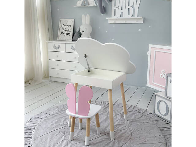 Новинка! Стол тучка с нишей белый и стульчик бабочка розовый 69387 - Фото 10