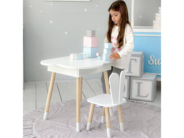 Новинка! Стол тучка с нишей и стульчик зайчик белые 41008 - Фото 1