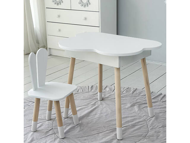 Новинка! Стол тучка с нишей и стульчик зайчик белые 41008 - Фото 2