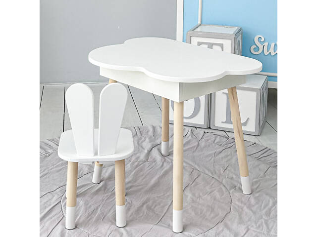 Новинка! Стол тучка с нишей и стульчик зайчик белые 41008 - Фото 3