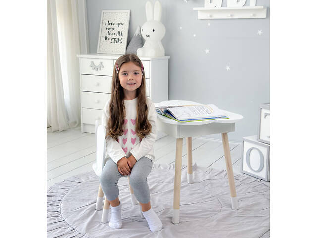 Новинка! Стол тучка с нишей и стульчик зайчик белые 41008 - Фото 4