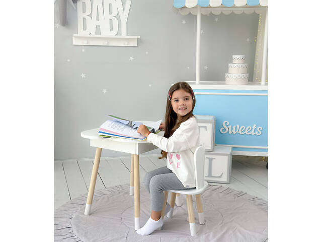 Новинка! Стол тучка с нишей и стульчик зайчик белые 41008 - Фото 5