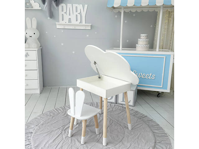 Новинка! Стол тучка с нишей и стульчик зайчик белые 41008 - Фото 6