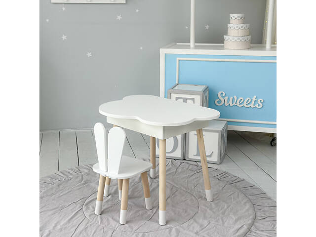 Новинка! Стол тучка с нишей и стульчик зайчик белые 41008 - Фото 7