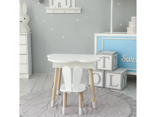 Новинка! Стол тучка с нишей и стульчик зайчик белые 41008 - Фото 8