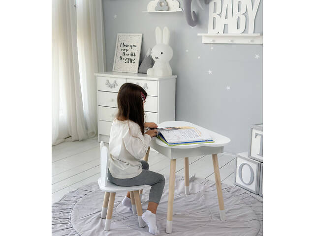 Новинка! Стол тучка с нишей и стульчик зайчик белые 41008 - Фото 9
