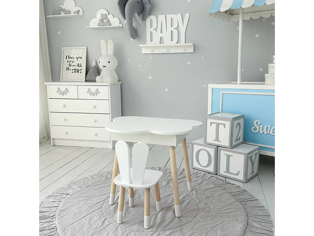 Новинка! Стол тучка с нишей и стульчик зайчик белые 41008 - Фото 10