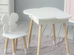 Новинка! Стол тучка с нишей и стульчик бабочка белые 27603