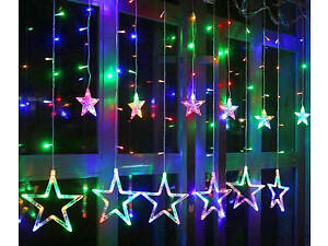 Новорічна світлодіодна гірлянда шторка дощ 'Зірки' YS-84005 138 LED USB 2.5х2м (мультиколор) + пульт ДК