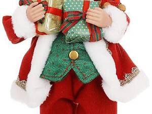 Новорічна декоративна іграшка 'Санта з подарунками' 28 см, червоний із зеленим