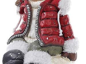 Новорічна керамічна фігура 'Дівчинка на сніжці' 45 см, червона куртка