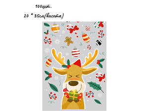 Новорічний фольгований пакет для цукерок та подарунків 20*35см №27 (100шт) поліпропіленовий